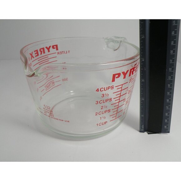 PYREX RARE Red  Vintage All Capital Letters 1 Quart / 4 Cup Glass PYREX Large Gl - Picture 11 of 11
